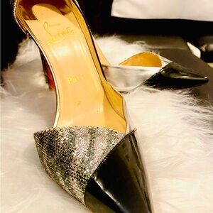 CHRISTIAN LOUBOUTIN Tac Clac 100 Glitter D'Orsay Pumps Women's US9 | EU40